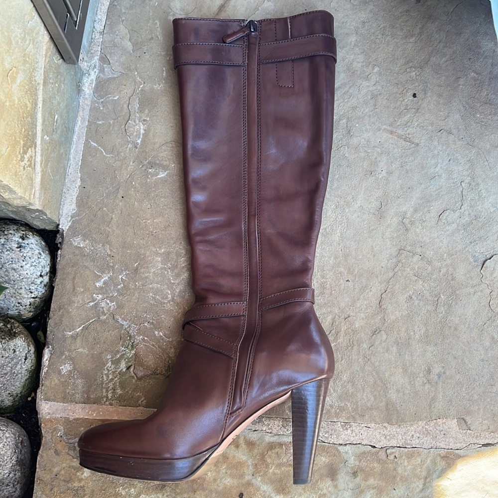 Cole Haan Nike Air Knee High Boots. SZ 7. Dark Brown. 4 in heels. Brass detail. - Picture 15 of 15